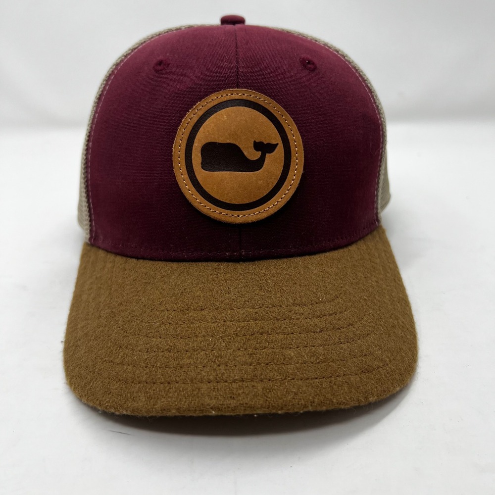 Vineyard Vines Whale Logo dot Trucker Hat Maroon Brown‎ Mesh Adjustable Snapback